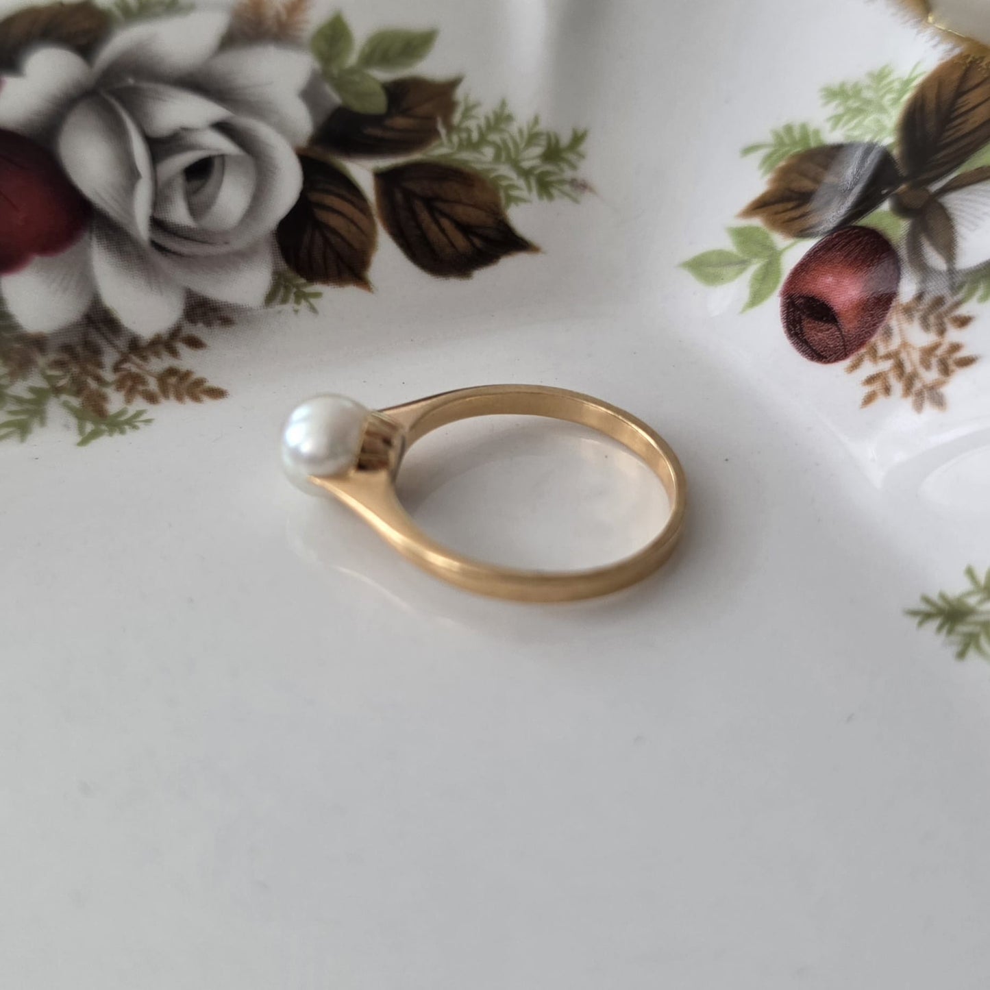 Vintage 18k gouden ring met parel