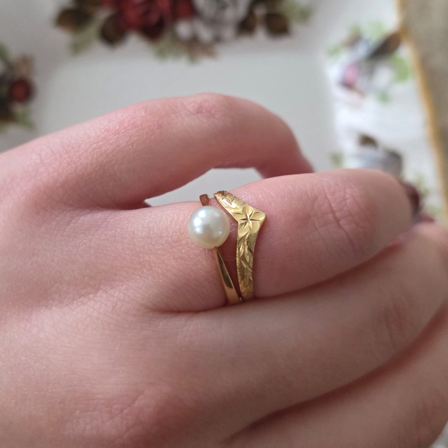 Vintage 18k gouden ring met parel