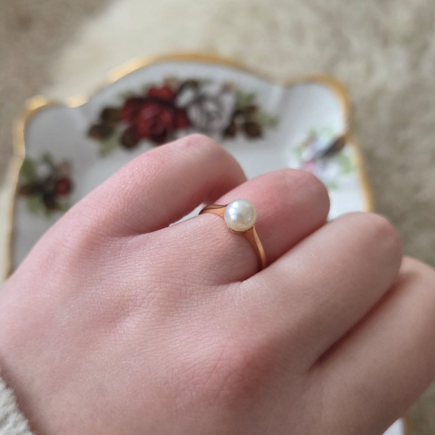 Vintage 18k gouden ring met parel