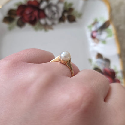 Vintage 18k gouden ring met parel