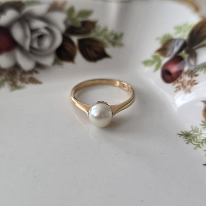 Vintage 18k gouden ring met parel