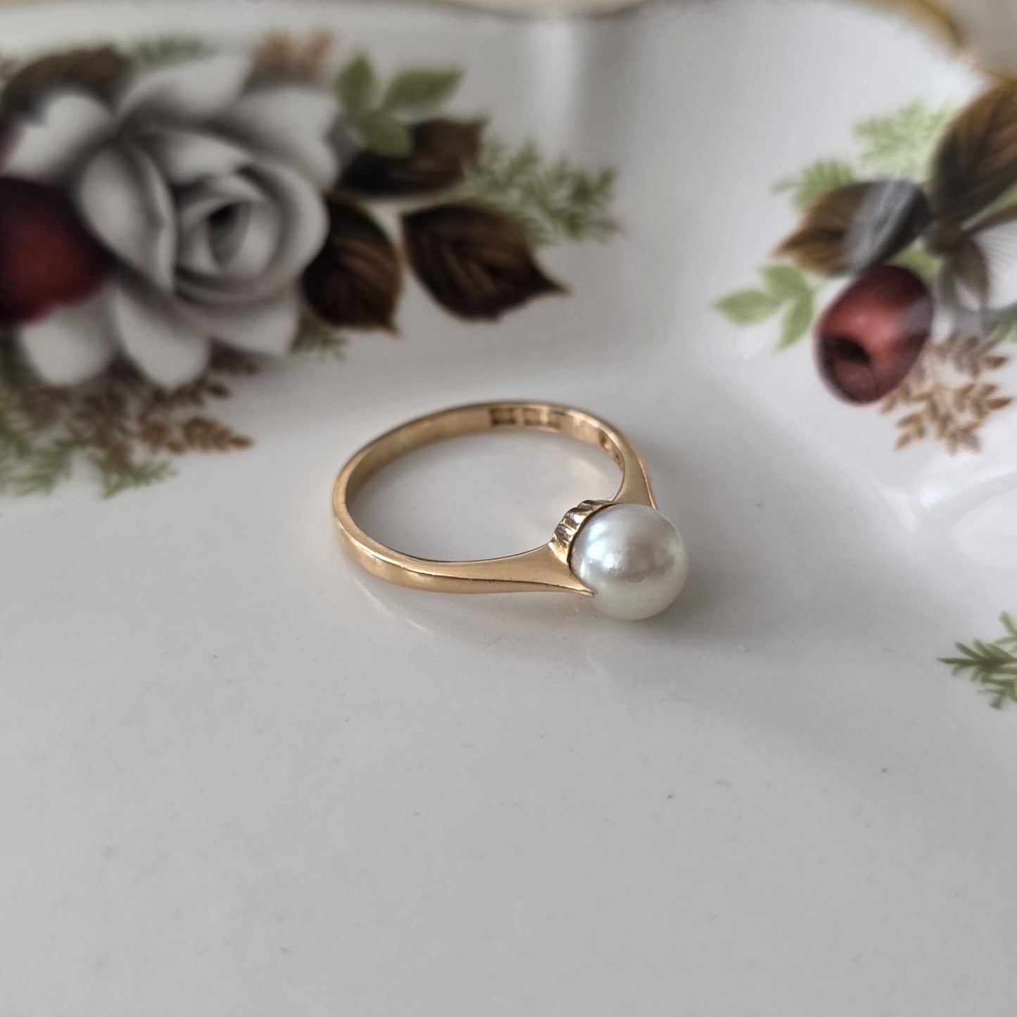 Vintage 18k gouden ring met parel