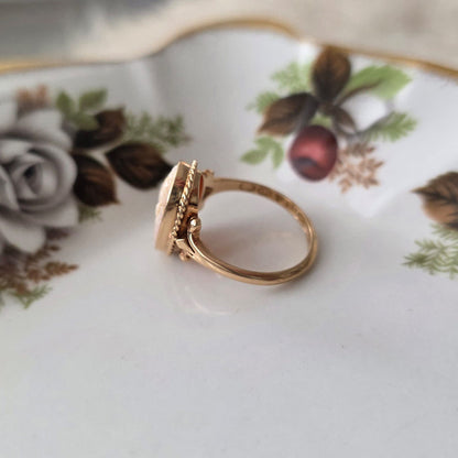 Vintage 14k gouden ring camee met gravure