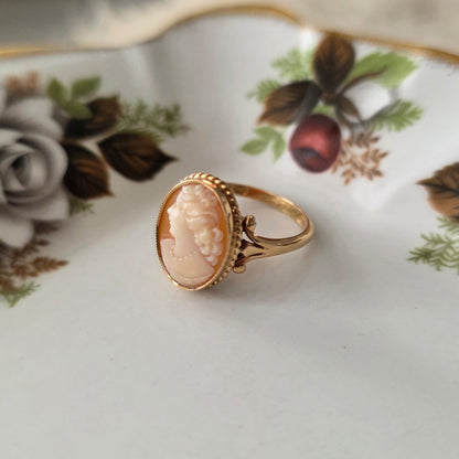 Vintage 14k gouden ring camee met gravure