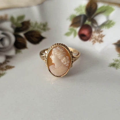 Vintage 14k gouden ring camee met gravure