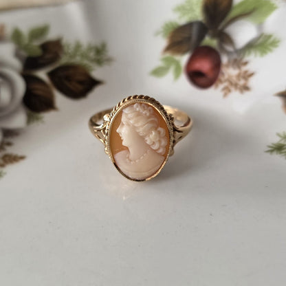 Vintage 14k gouden ring camee met gravure