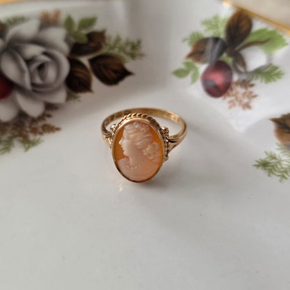 Vintage 14k gouden ring camee met gravure