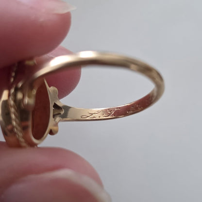 Vintage 14k gouden ring camee met gravure