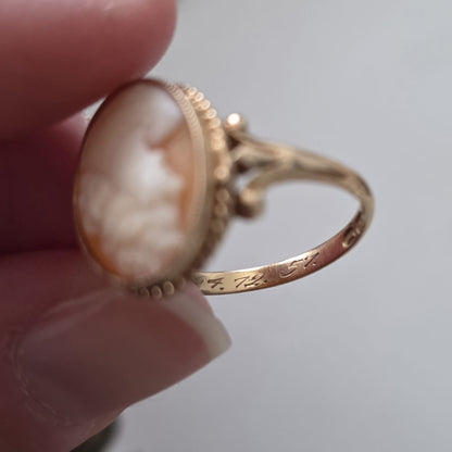 Vintage 14k gouden ring camee met gravure