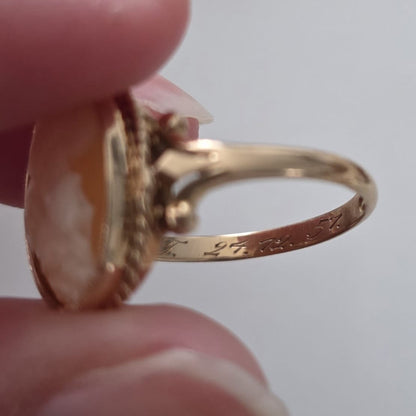 Vintage 14k gouden ring camee met gravure
