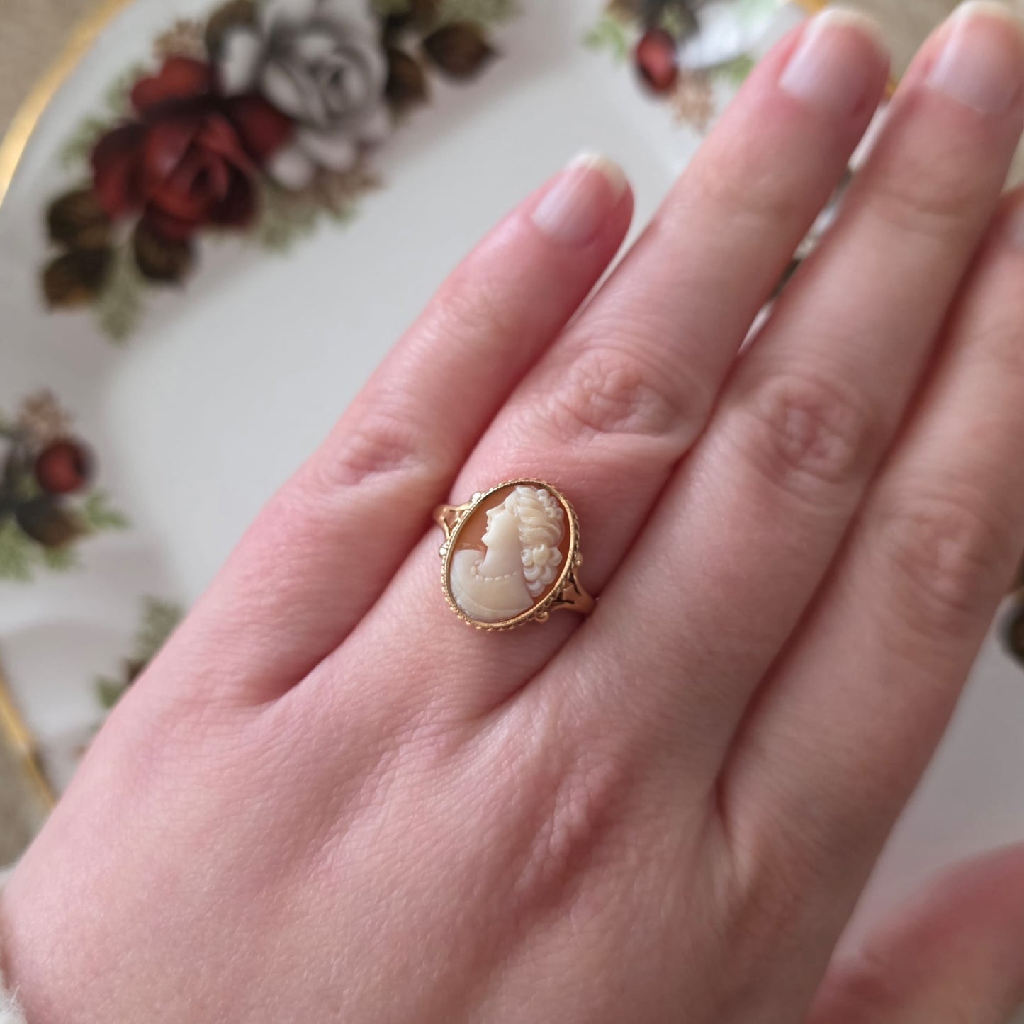 Vintage 14k gouden ring camee met gravure