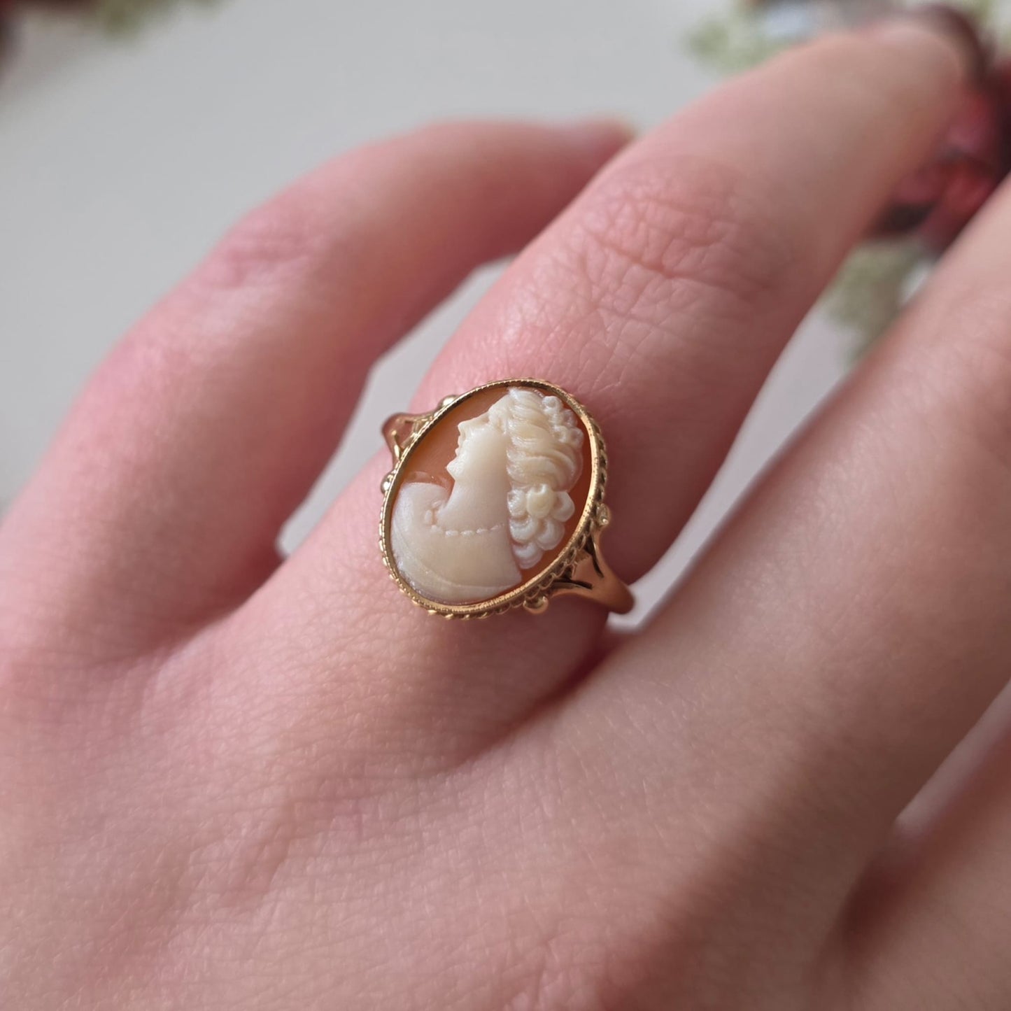 Vintage 14k gouden ring camee met gravure