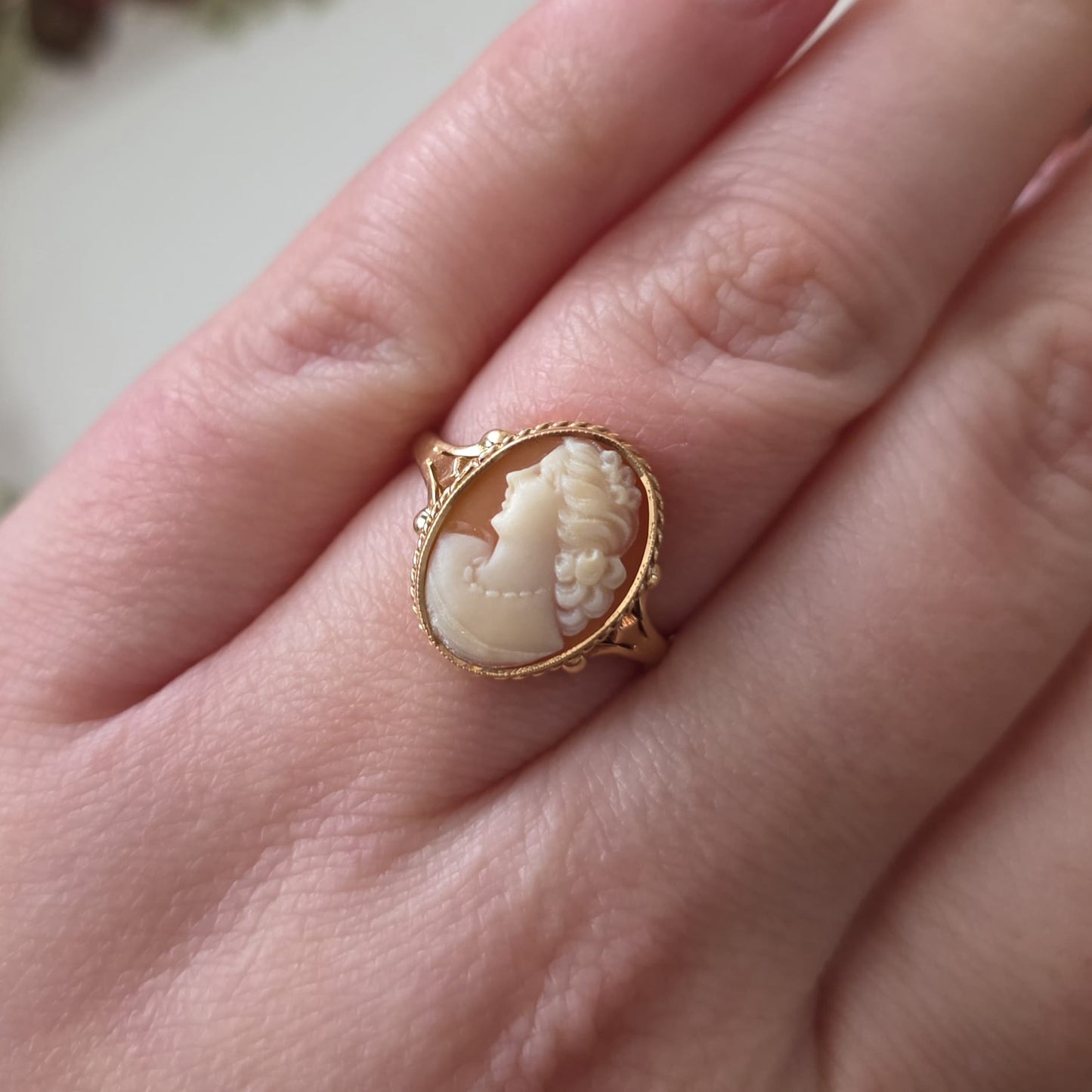 Vintage 14k gouden ring camee met gravure