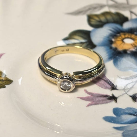 Vintage 18k gouden verlovingsring met diamant bicolor