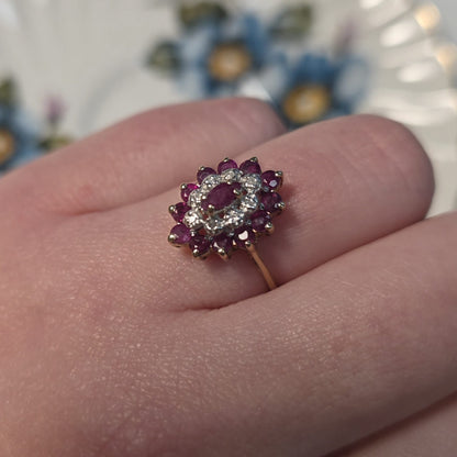 Vintage 9k ring met robijn en diamant