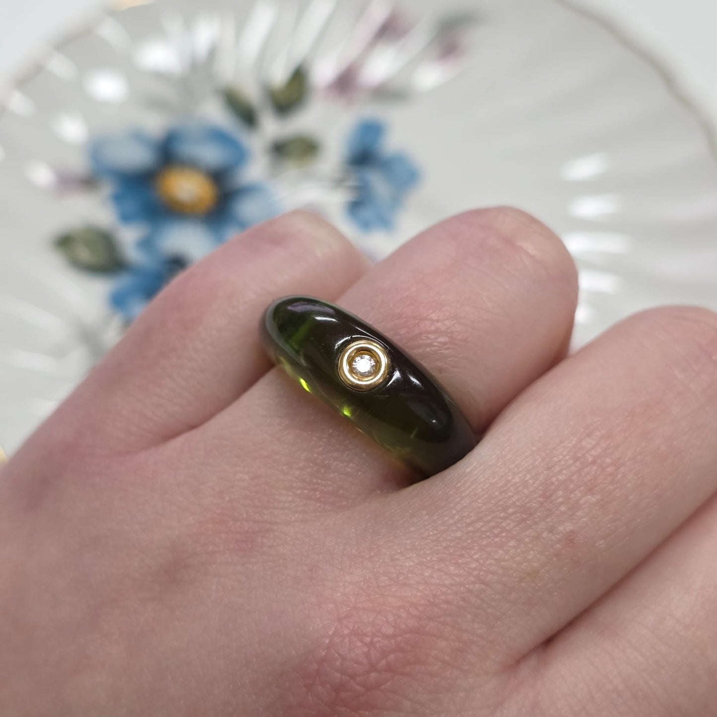 Retro André Benitah resin ring met 18k goud en diamant