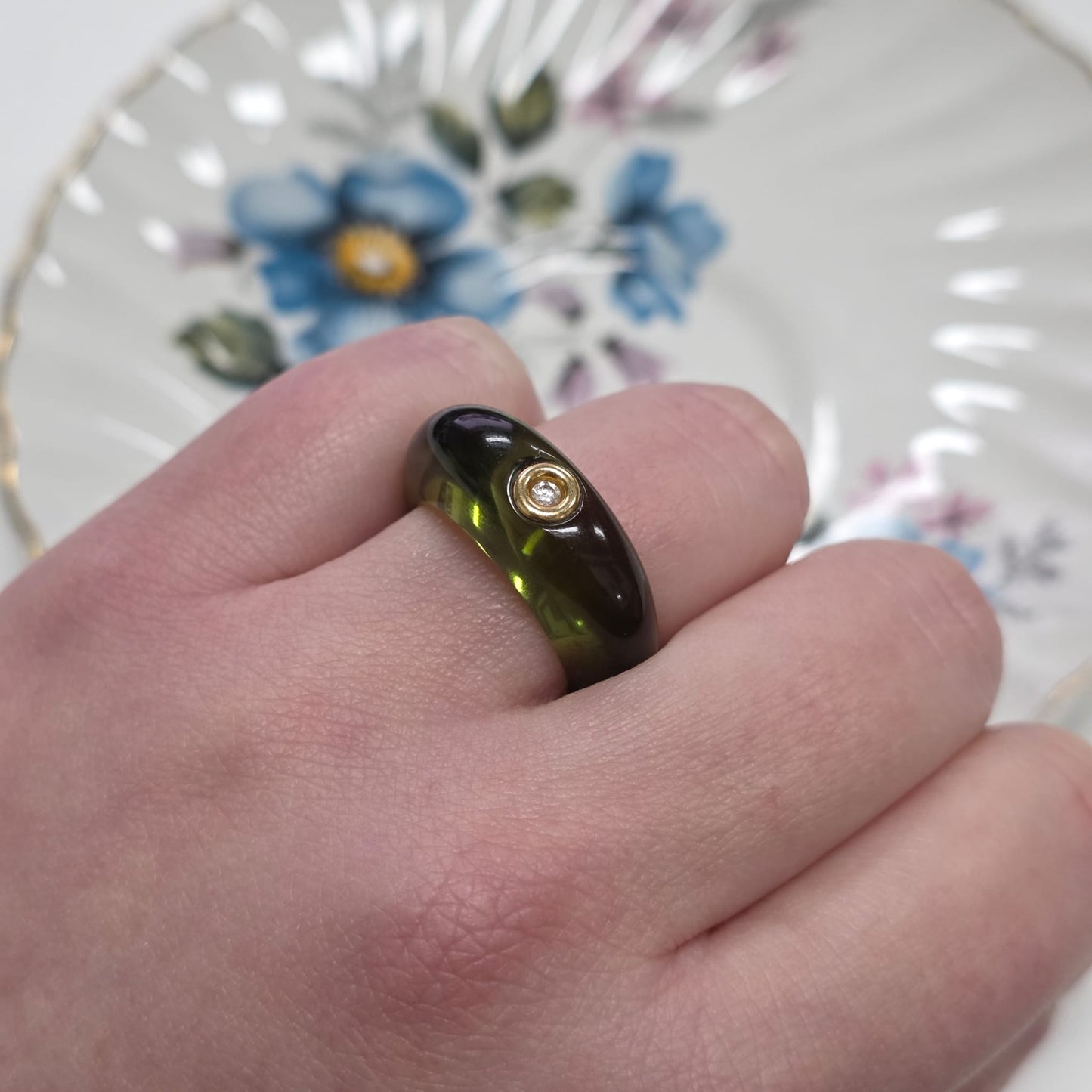 Retro André Benitah resin ring met 18k goud en diamant