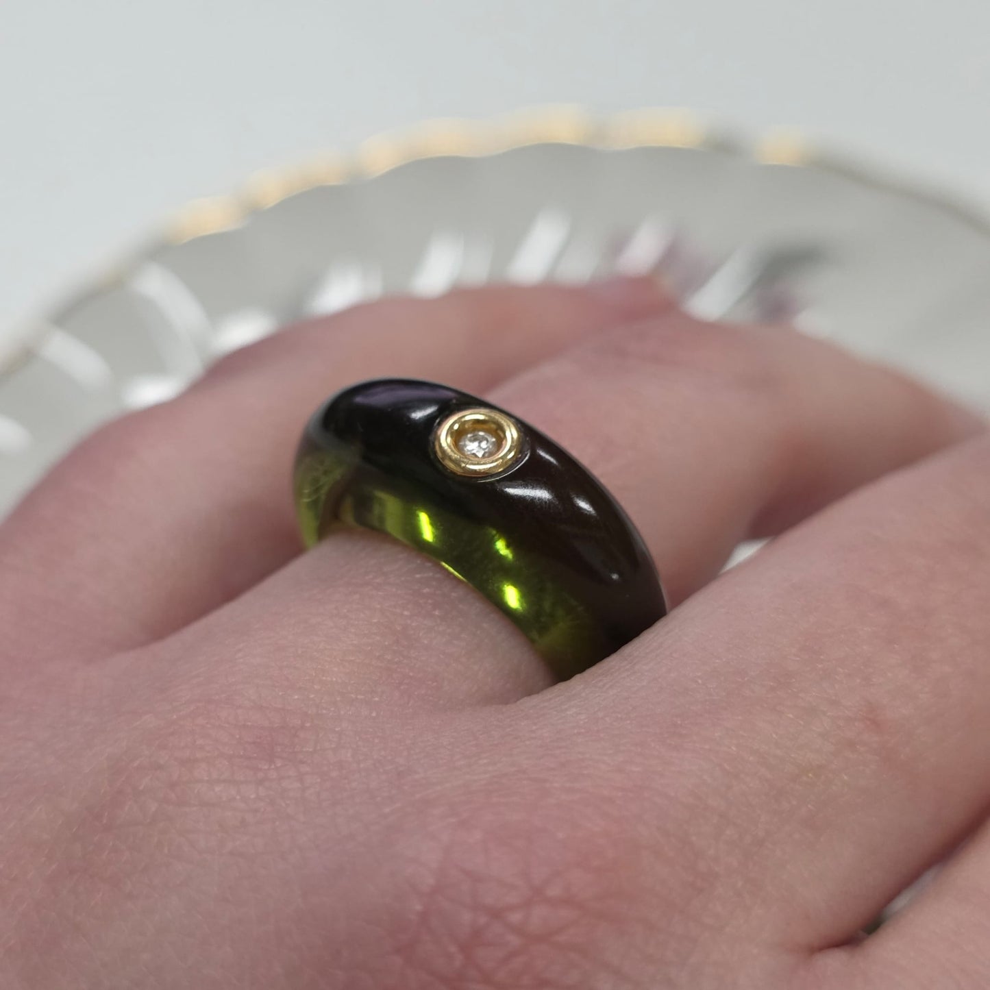 Retro André Benitah resin ring met 18k goud en diamant