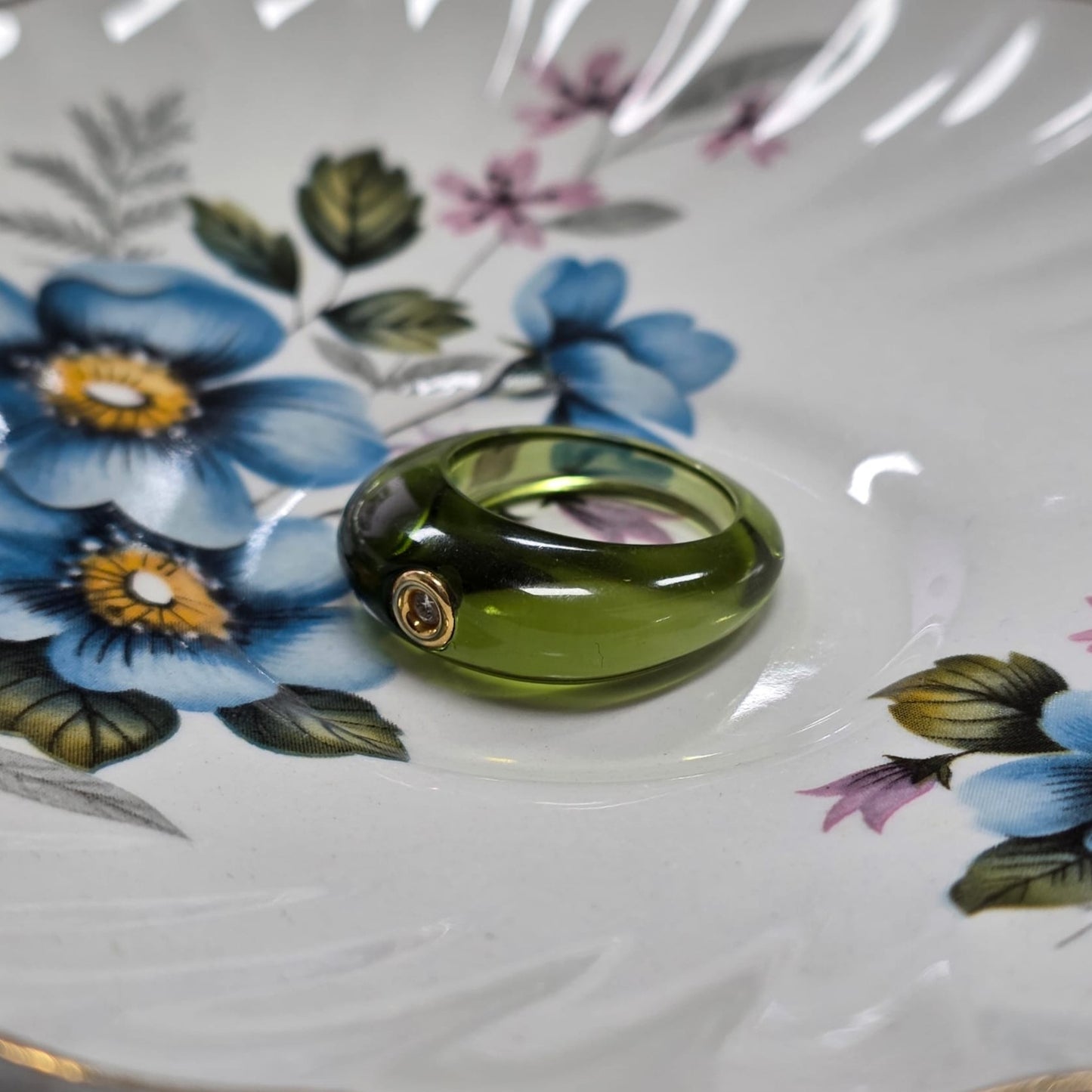 Retro André Benitah resin ring met 18k goud en diamant