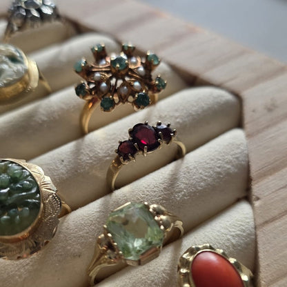 Vintage 8k ring triple granaat
