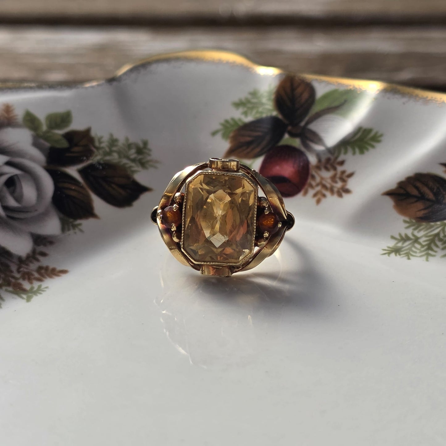 Vintage 14k gouden ring citrien krullen