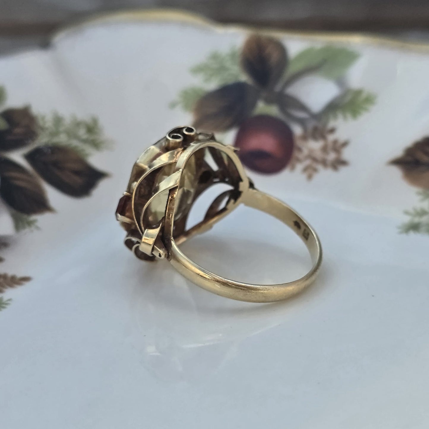 Vintage 14k gouden ring citrien krullen