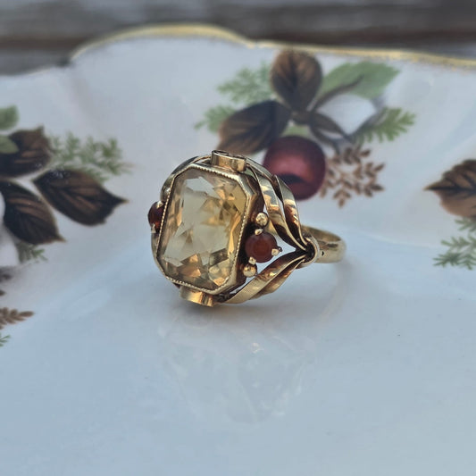 Vintage 14k gouden ring citrien krullen