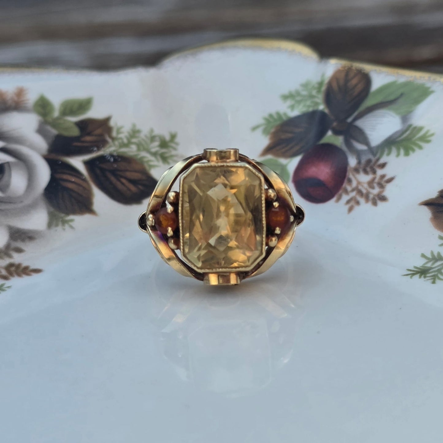 Vintage 14k gouden ring citrien krullen