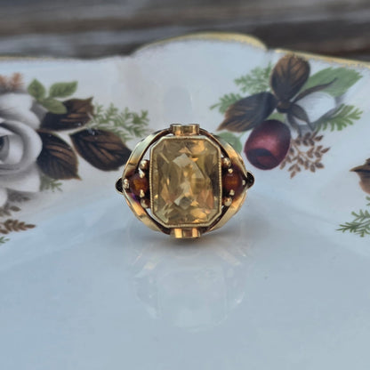 Vintage 14k gouden ring citrien krullen