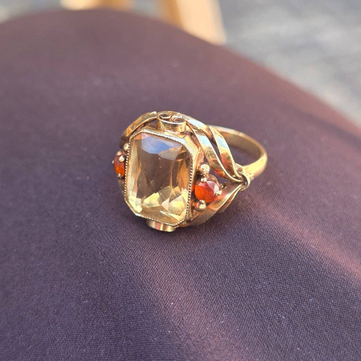Vintage 14k gouden ring citrien krullen