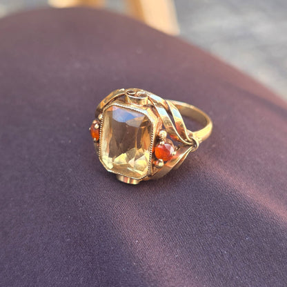 Vintage 14k gouden ring citrien krullen