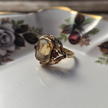 Vintage 14k gouden ring citrien krullen