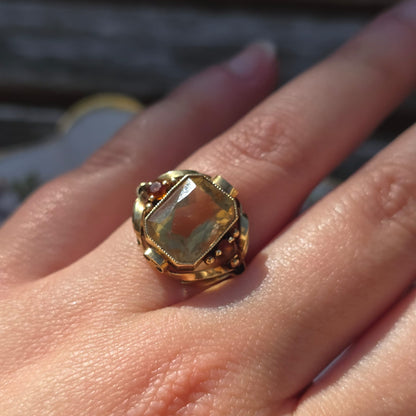 Vintage 14k gouden ring citrien krullen