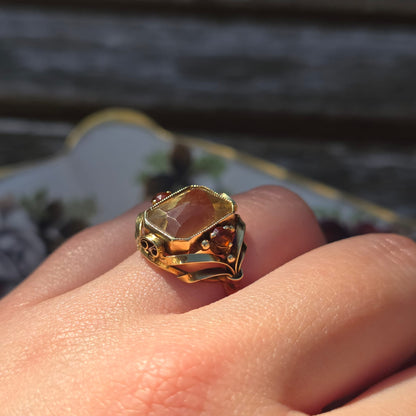 Vintage 14k gouden ring citrien krullen
