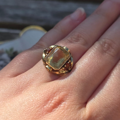 Vintage 14k gouden ring citrien krullen