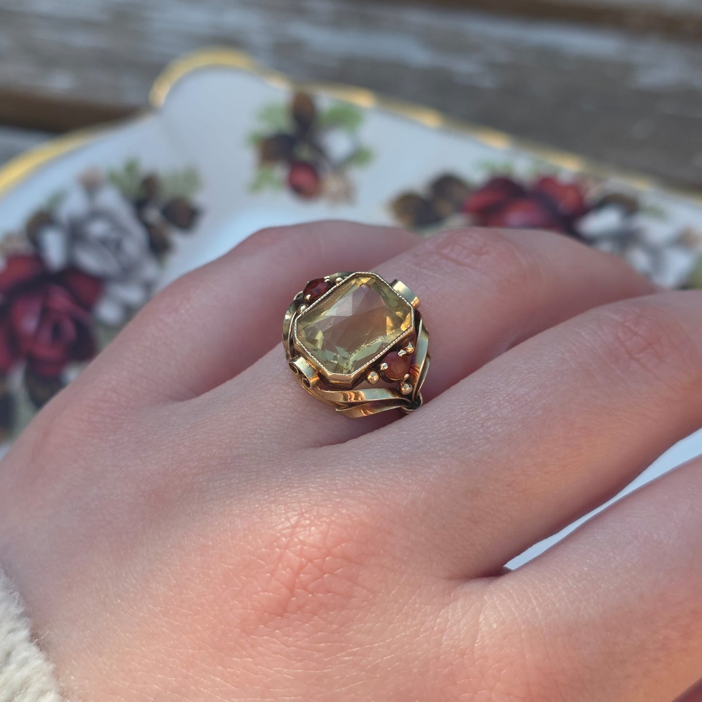 Vintage 14k gouden ring citrien krullen