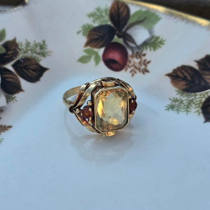 Vintage 14k gouden ring citrien krullen