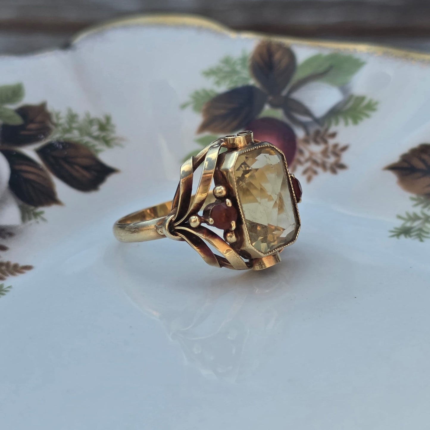 Vintage 14k gouden ring citrien krullen