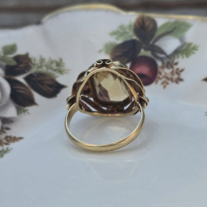 Vintage 14k gouden ring citrien krullen