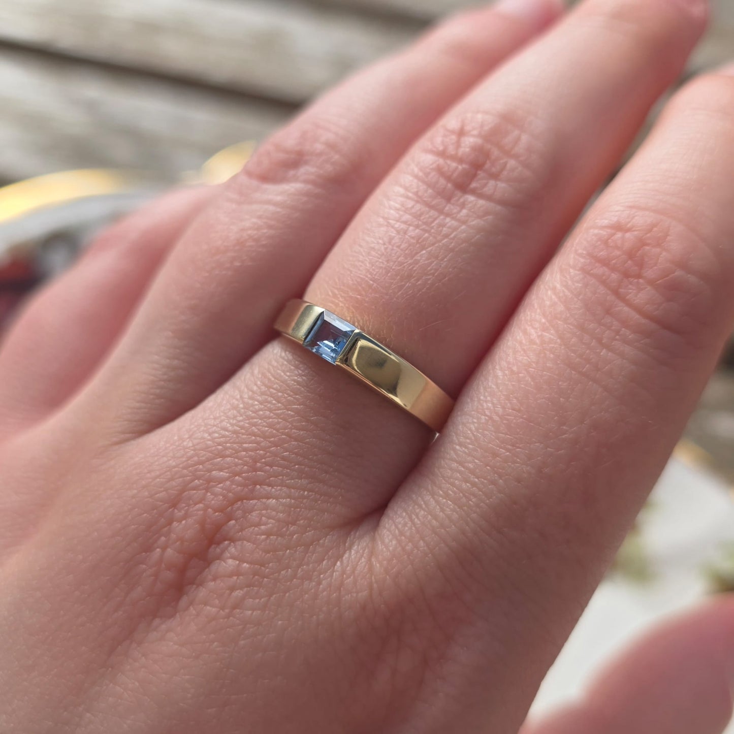 Vintage 14k gouden ring topaas princess cut