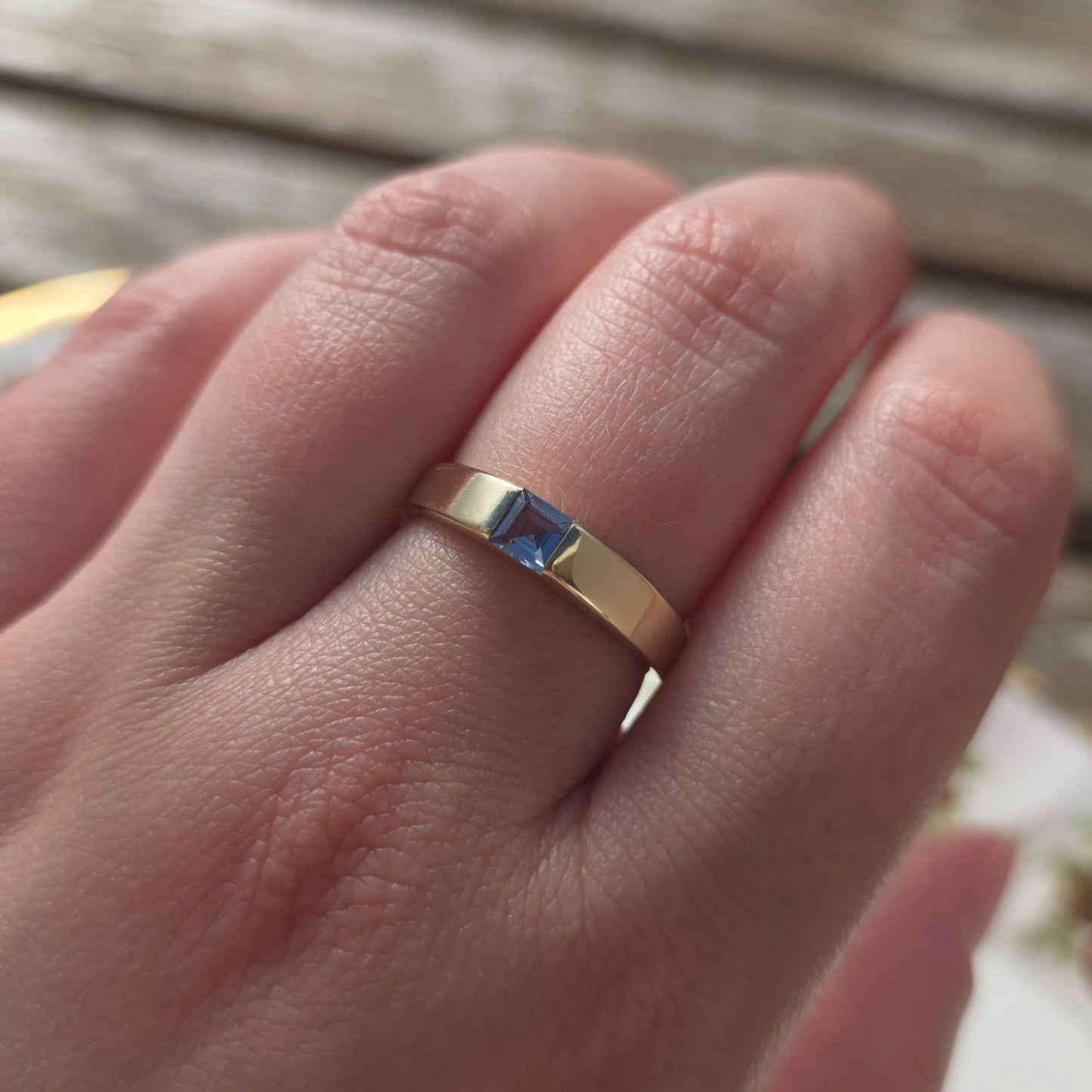 Vintage 14k gouden ring topaas princess cut