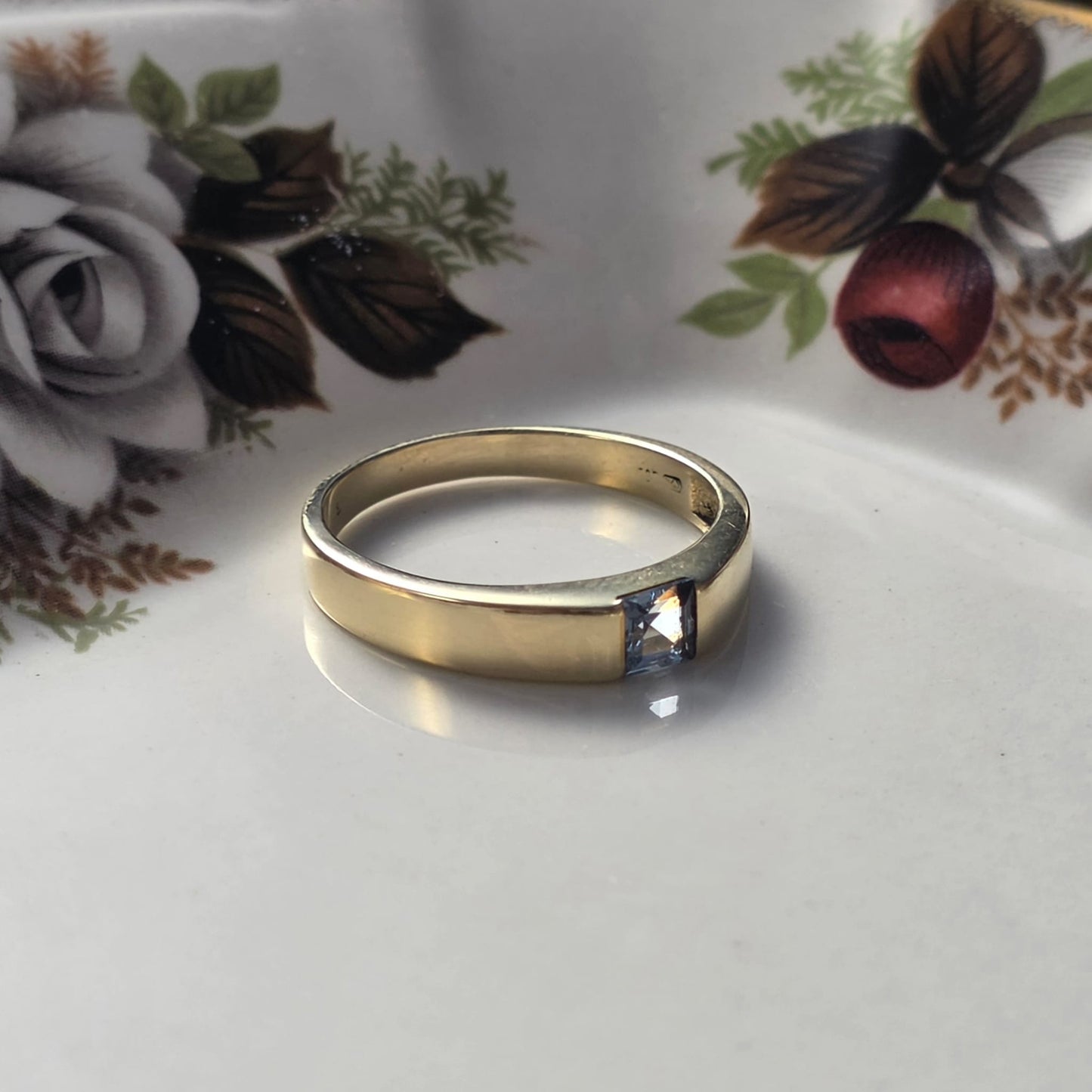 Vintage 14k gouden ring topaas princess cut