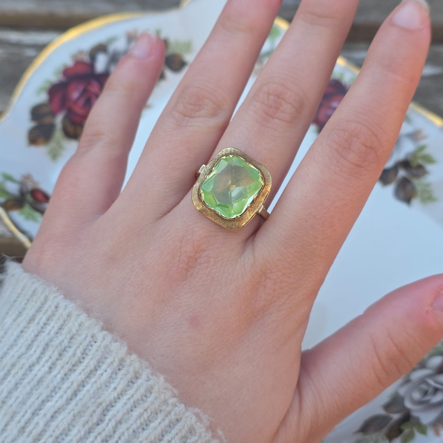 Vintage 14k gouden ring groene spinel