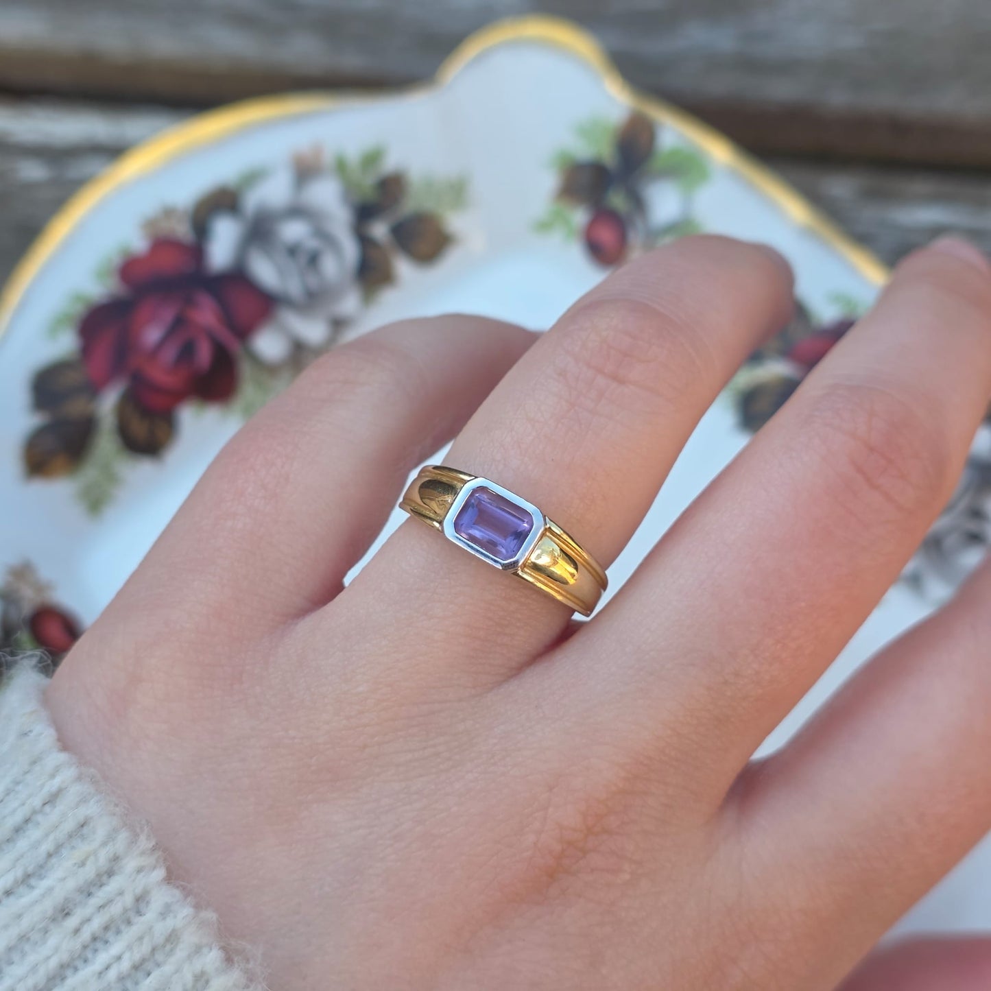 Vintage 14k gouden ring amethist baguette