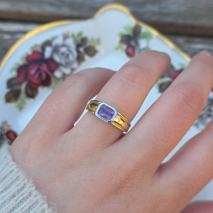 Vintage 14k gouden ring amethist baguette
