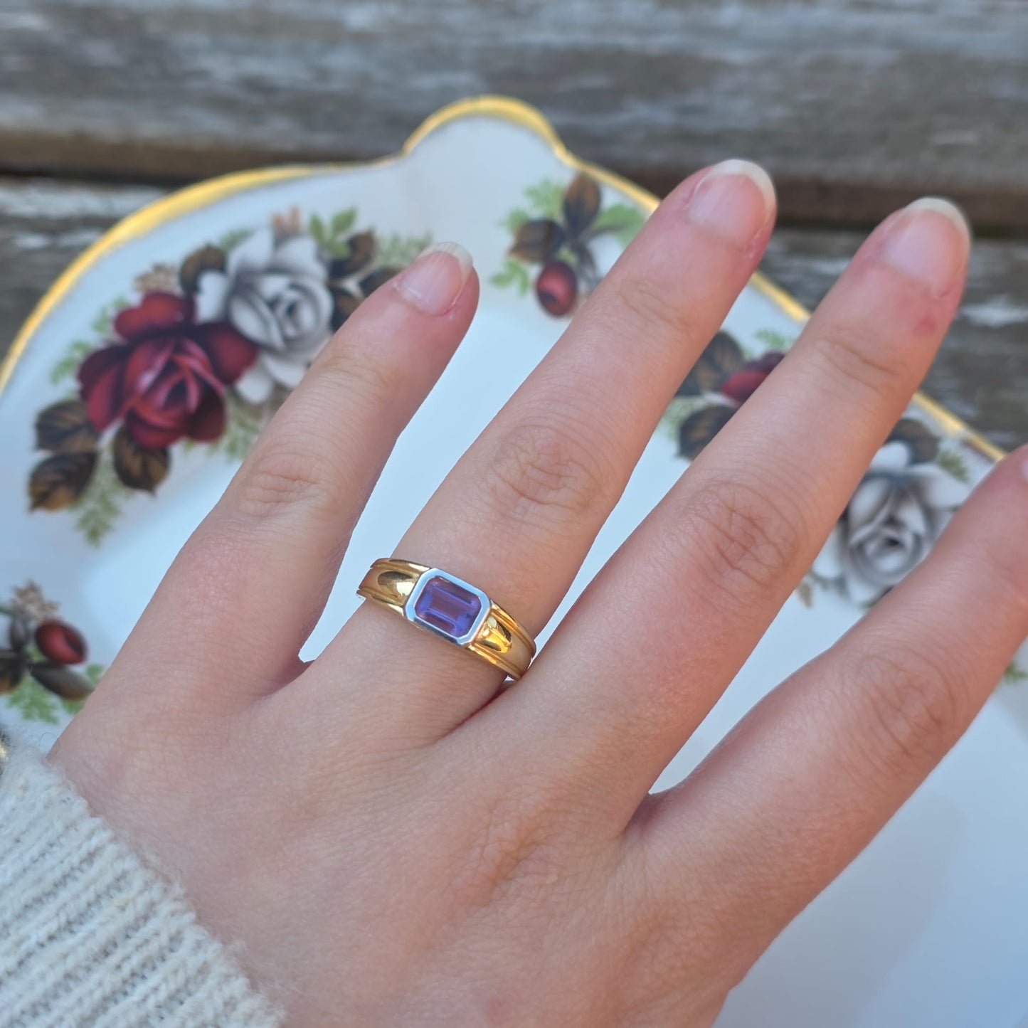 Vintage 14k gouden ring amethist baguette