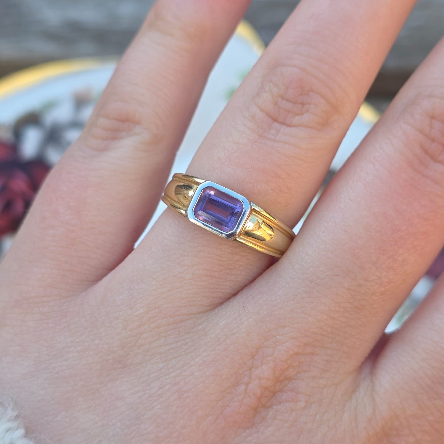Vintage 14k gouden ring amethist baguette