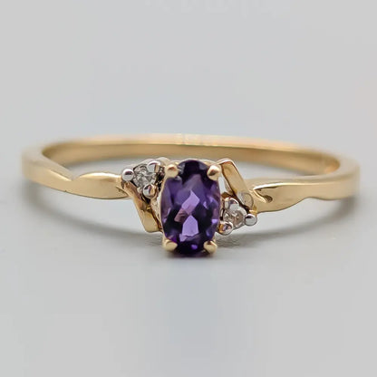 Vintage 10k ring met diamant en amethist