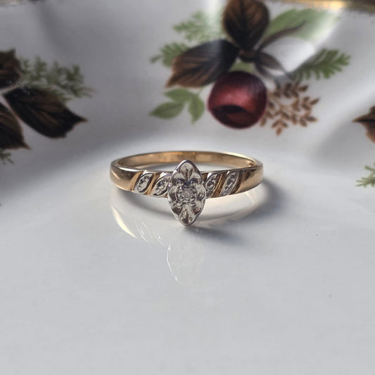 Vintage 10k bicolor ring met diamant