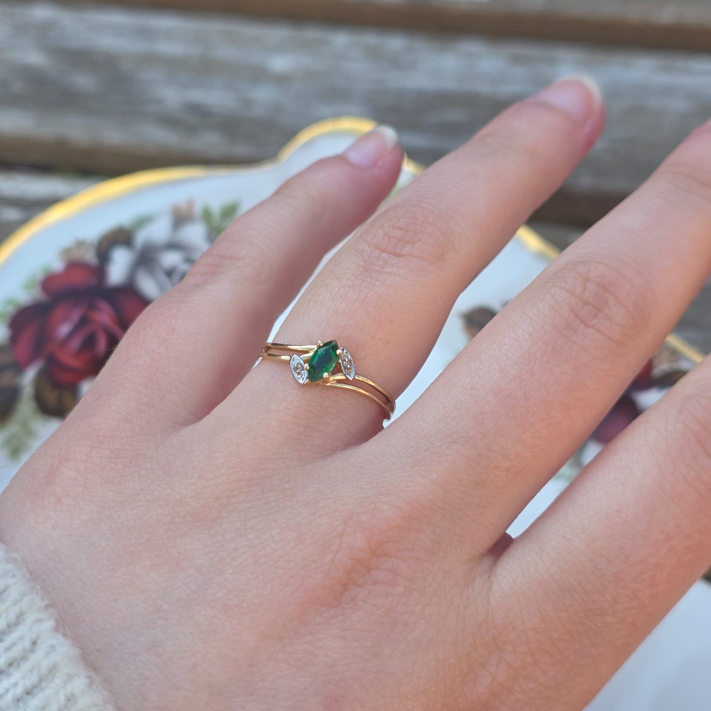 Vintage 10k ring met smaragd